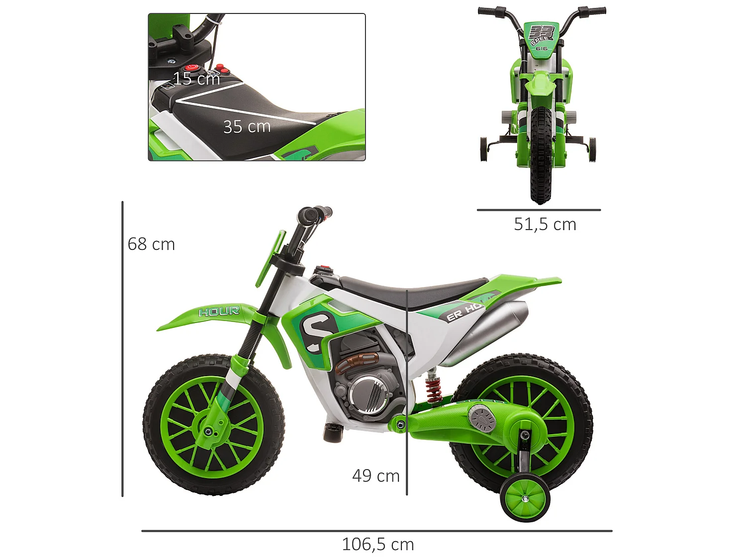 Moto eléctrica para niños verde 106.5x51.5x68 cm HOMCOM