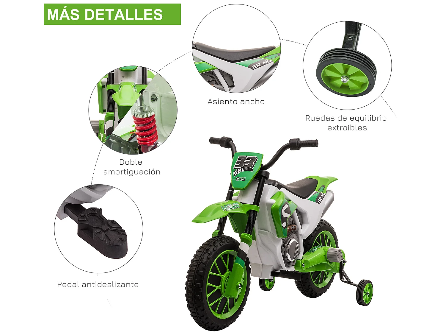 Moto eléctrica para niños verde 106.5x51.5x68 cm HOMCOM