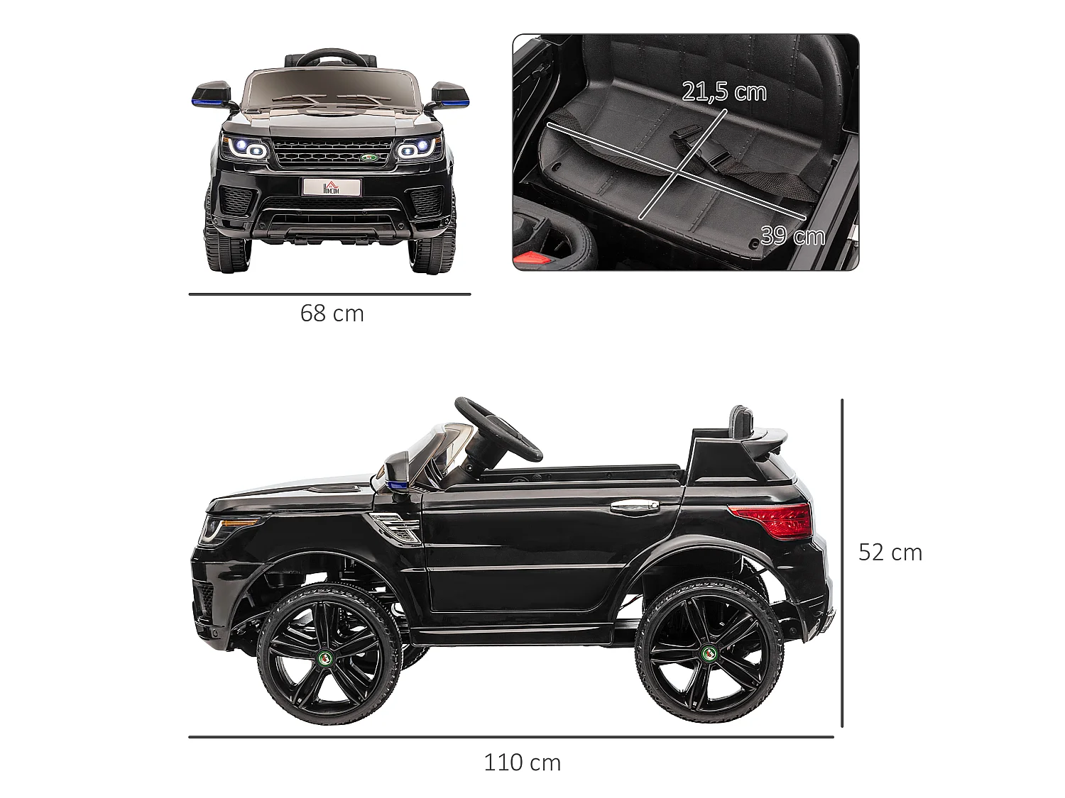 Coche eléctrico infantil negro 110x68x52 cm HOMCOM