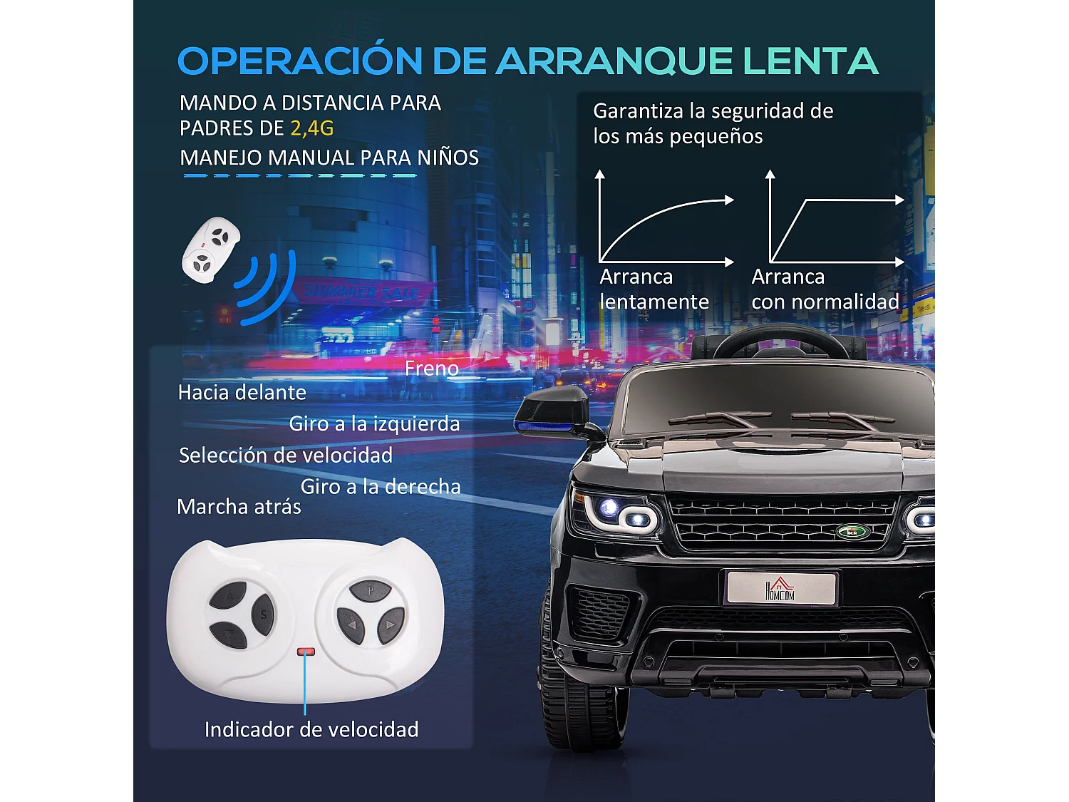 Coche eléctrico infantil negro 110x68x52 cm HOMCOM