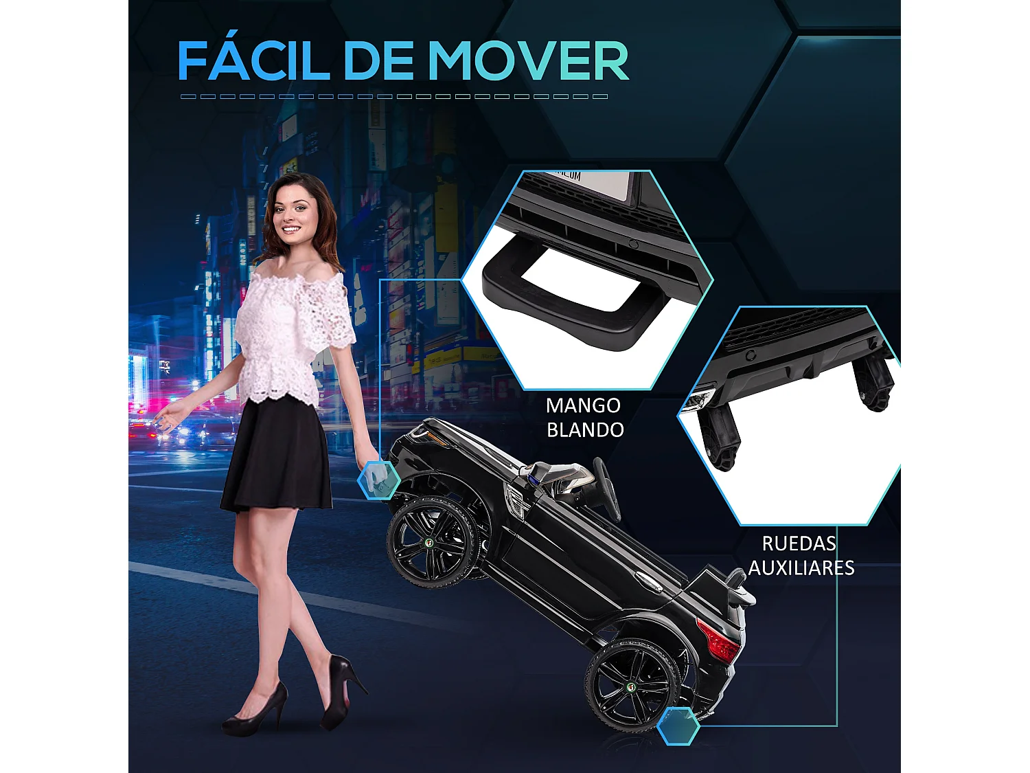 Coche eléctrico infantil negro 110x68x52 cm HOMCOM