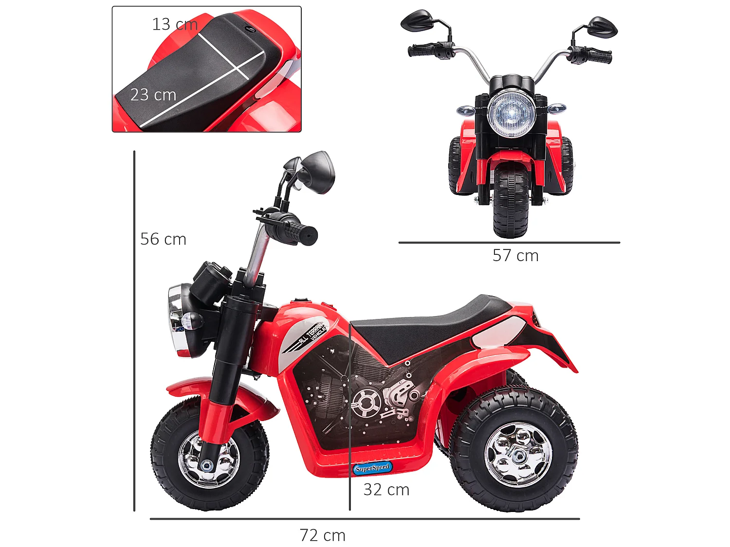 Moto eléctrica para niños rojo 72x57x56 cm HOMCOM