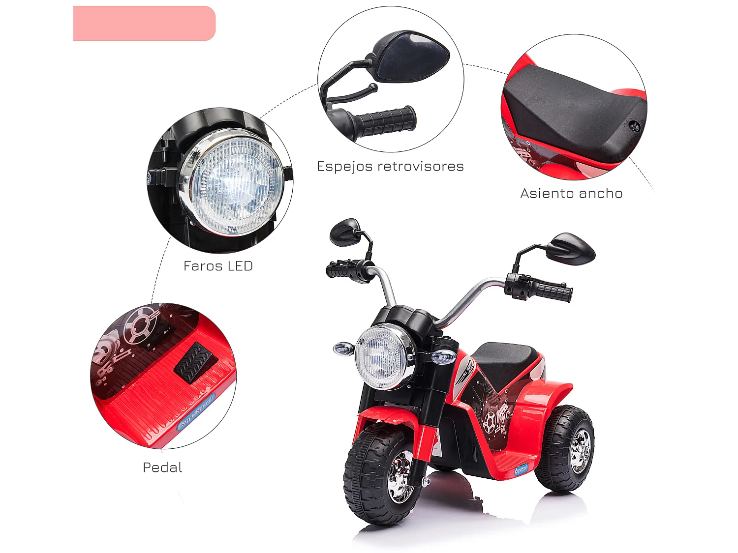 Moto eléctrica para niños rojo 72x57x56 cm HOMCOM