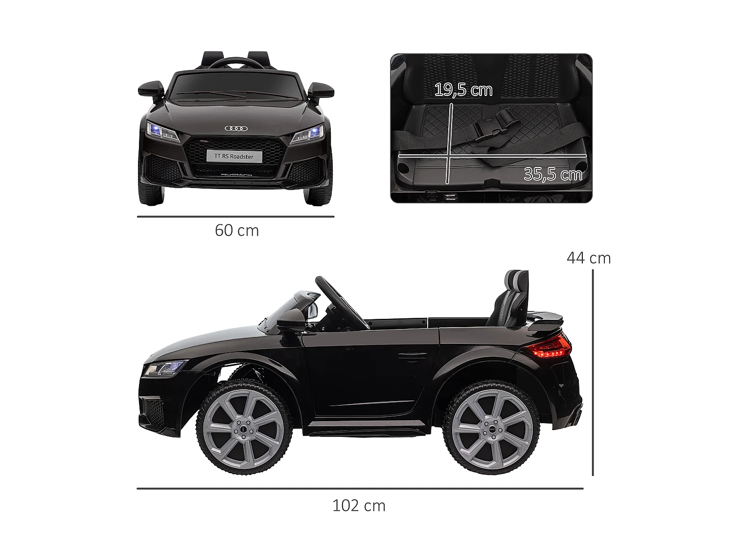 Coche eléctrico infantil negro 102x60x44 cm HOMCOM