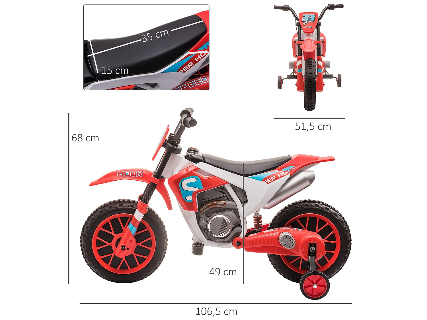 Moto eléctrica para niños rojo 106.5x51.5x68 cm HOMCOM