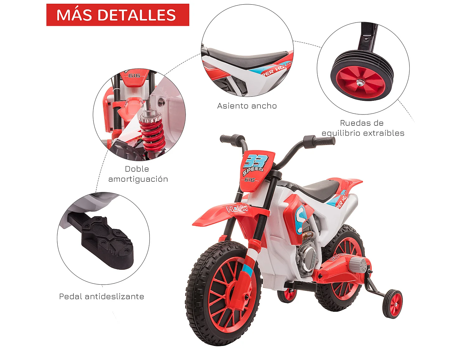 Moto eléctrica para niños rojo 106.5x51.5x68 cm HOMCOM