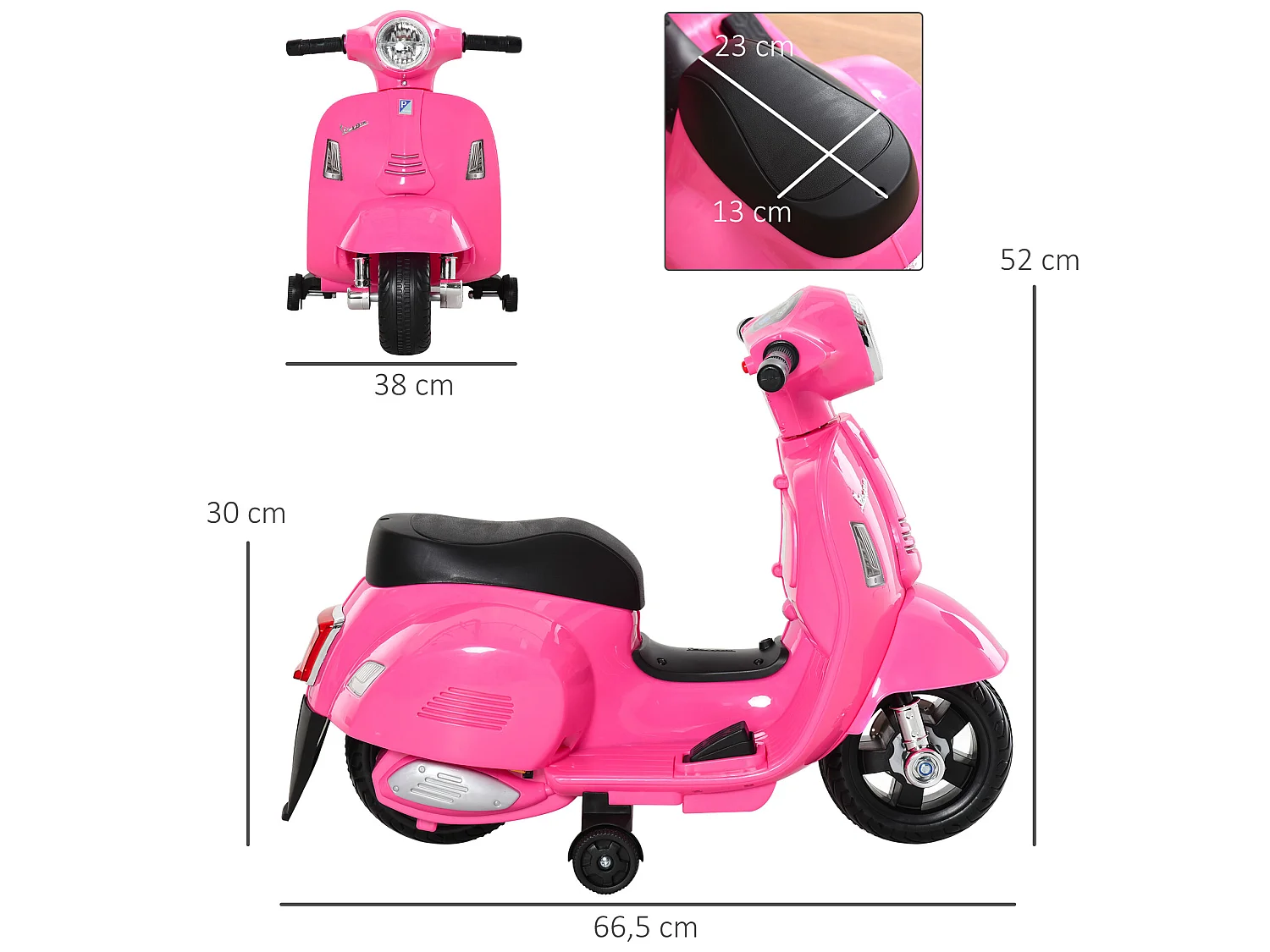 Moto eléctrica para niños rosa 66.5 x 38 x 52 cm HOMCOM