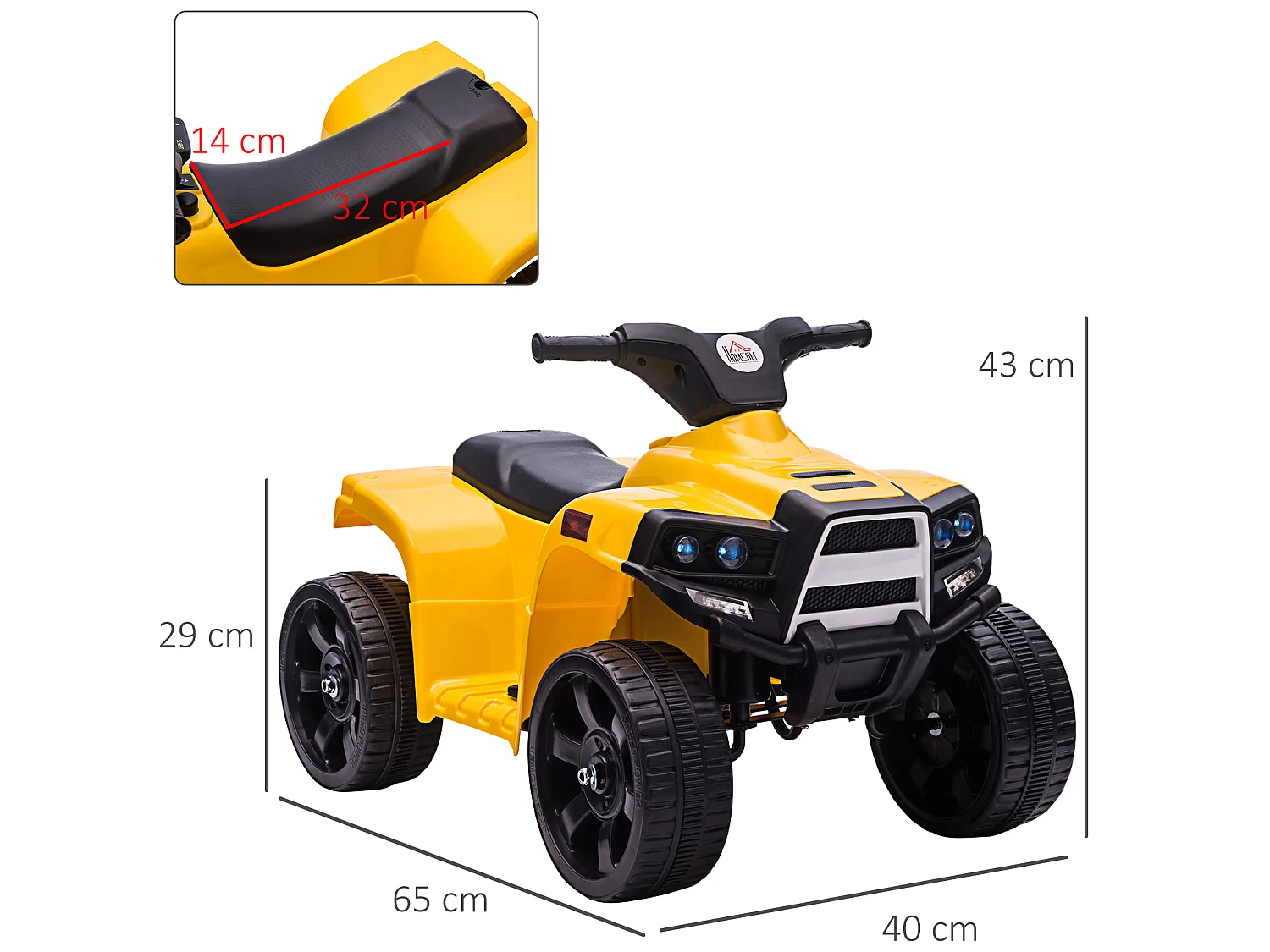 Quad eléctrico para niños amarillo 65x40x43 cm HOMCOM