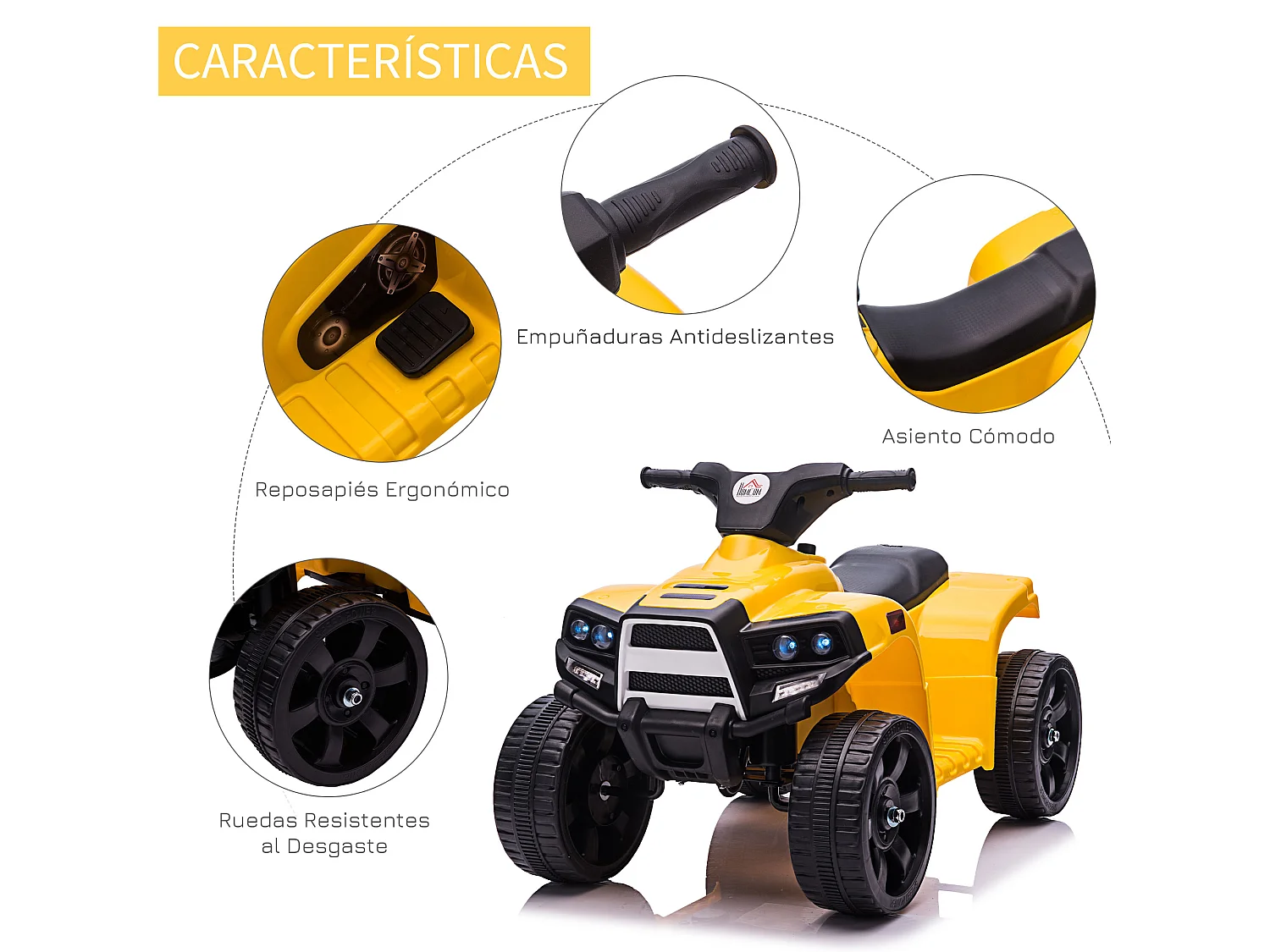 Quad eléctrico para niños amarillo 65x40x43 cm HOMCOM