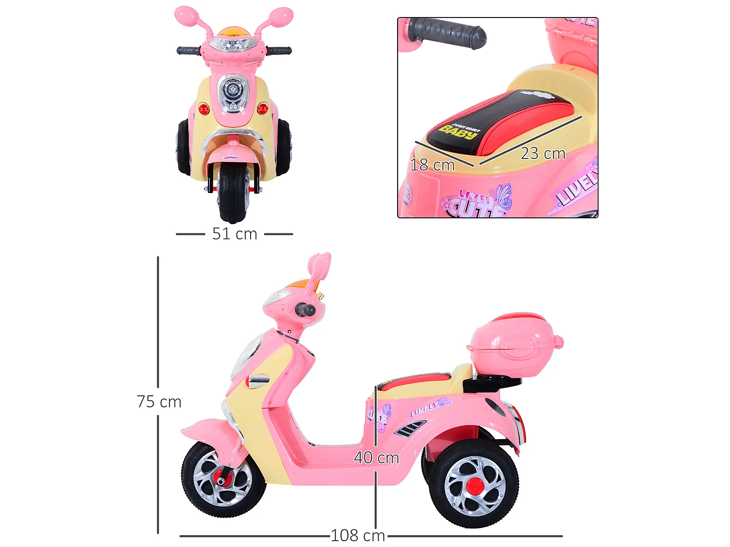Moto eléctrica infantil rosa 108x51x75 cm HOMCOM