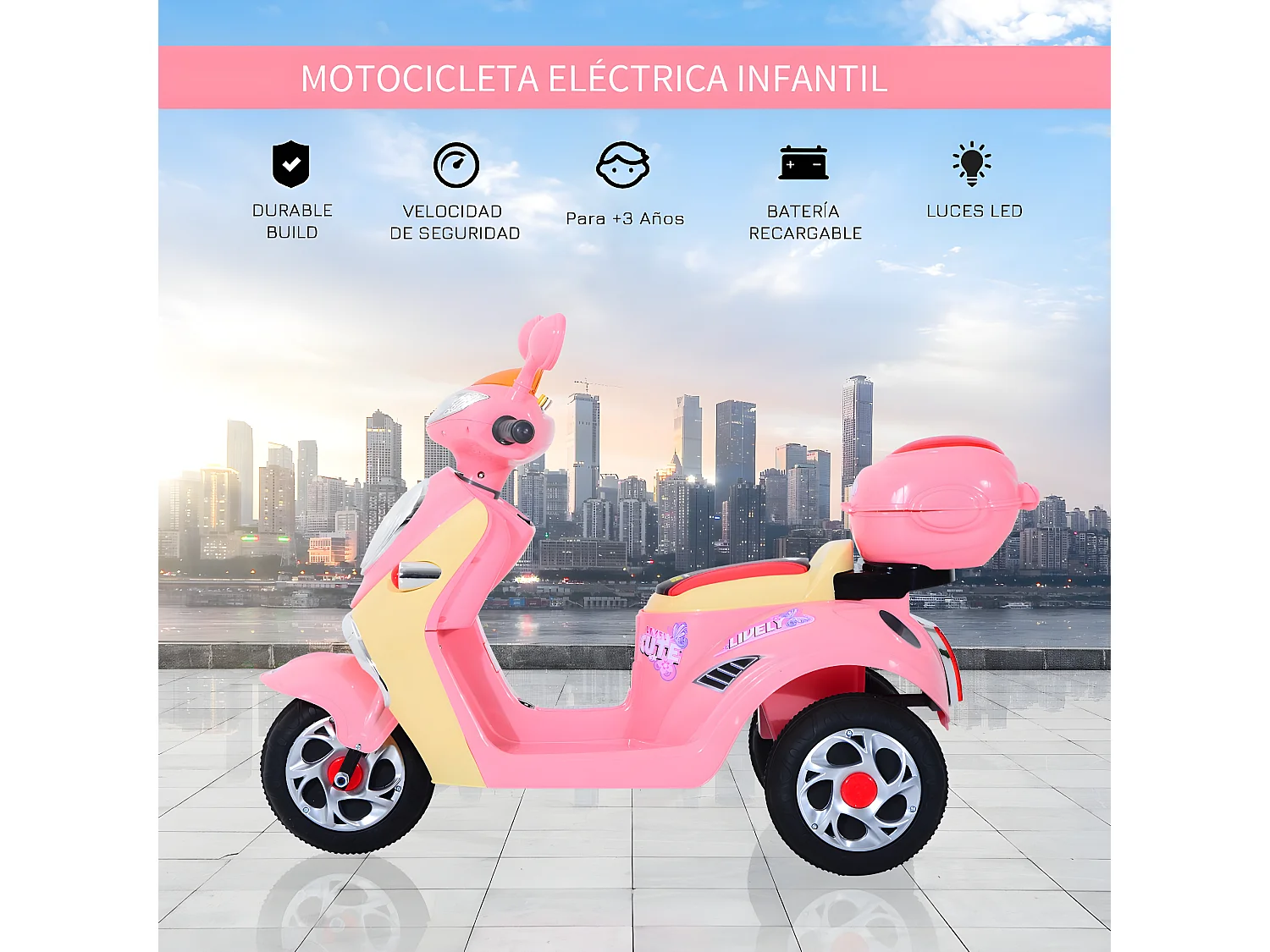 Moto eléctrica infantil rosa 108x51x75 cm HOMCOM