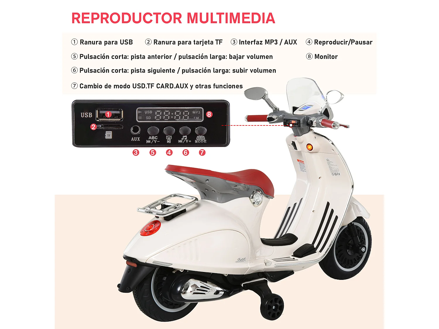 Moto eléctrica blanco 108 x 49 x 75 cm HOMCOM