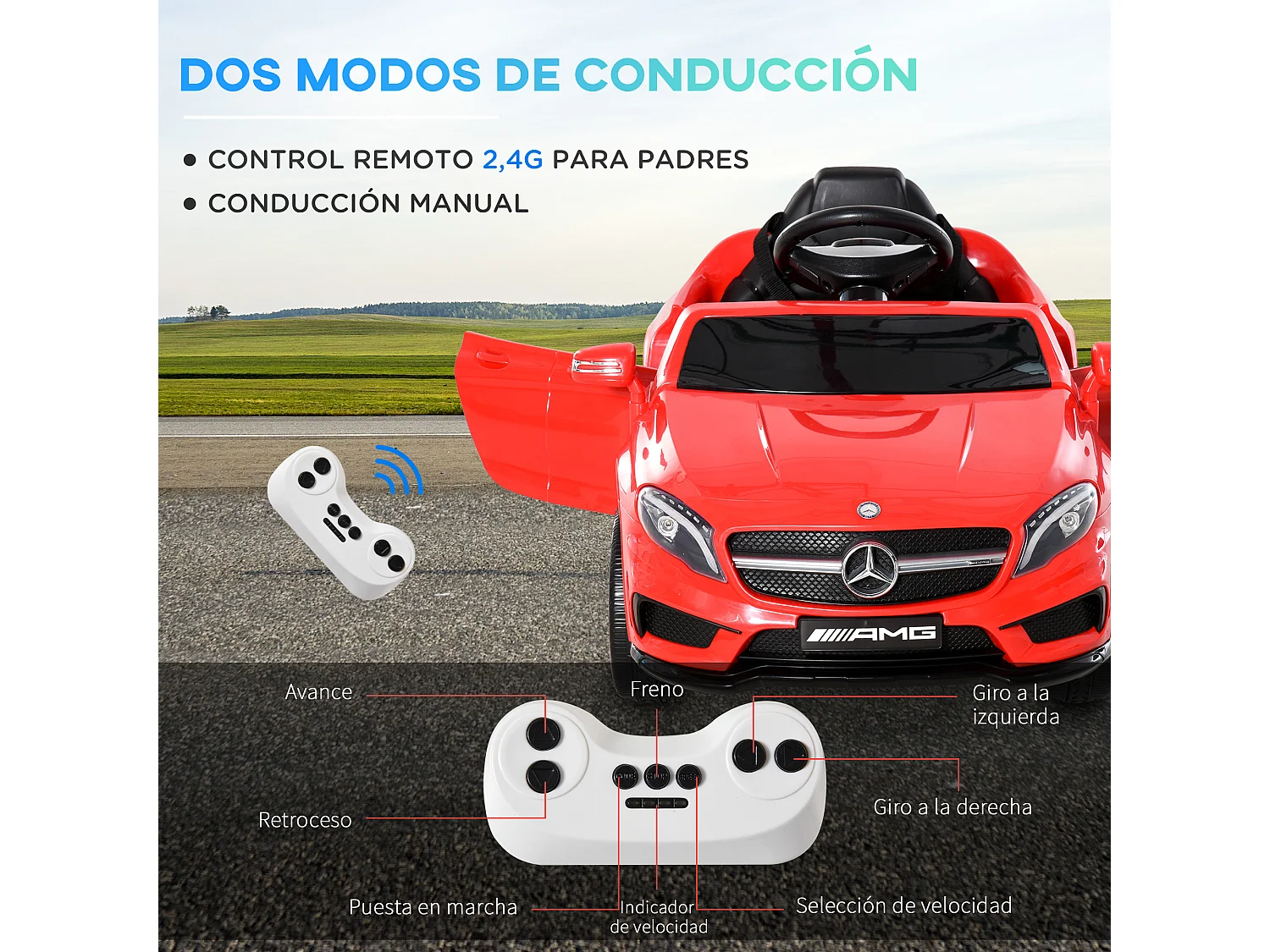 Coche eléctrico rojo 100x58x46cm HOMCOM