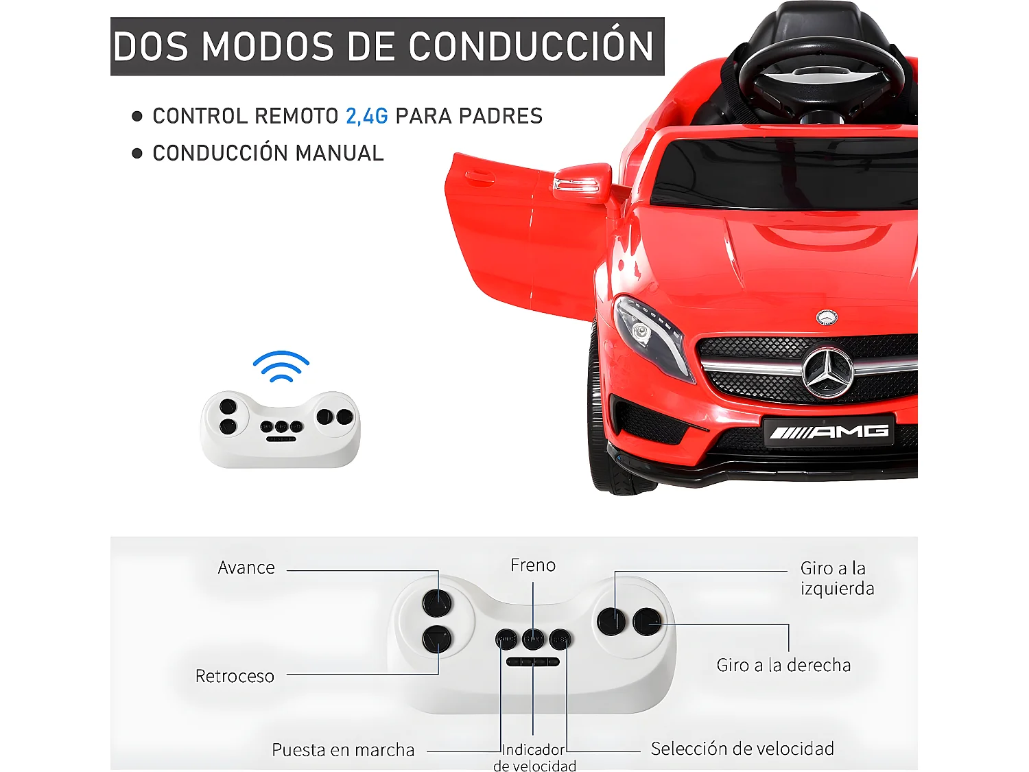 Coche eléctrico rojo 100x58x46cm HOMCOM