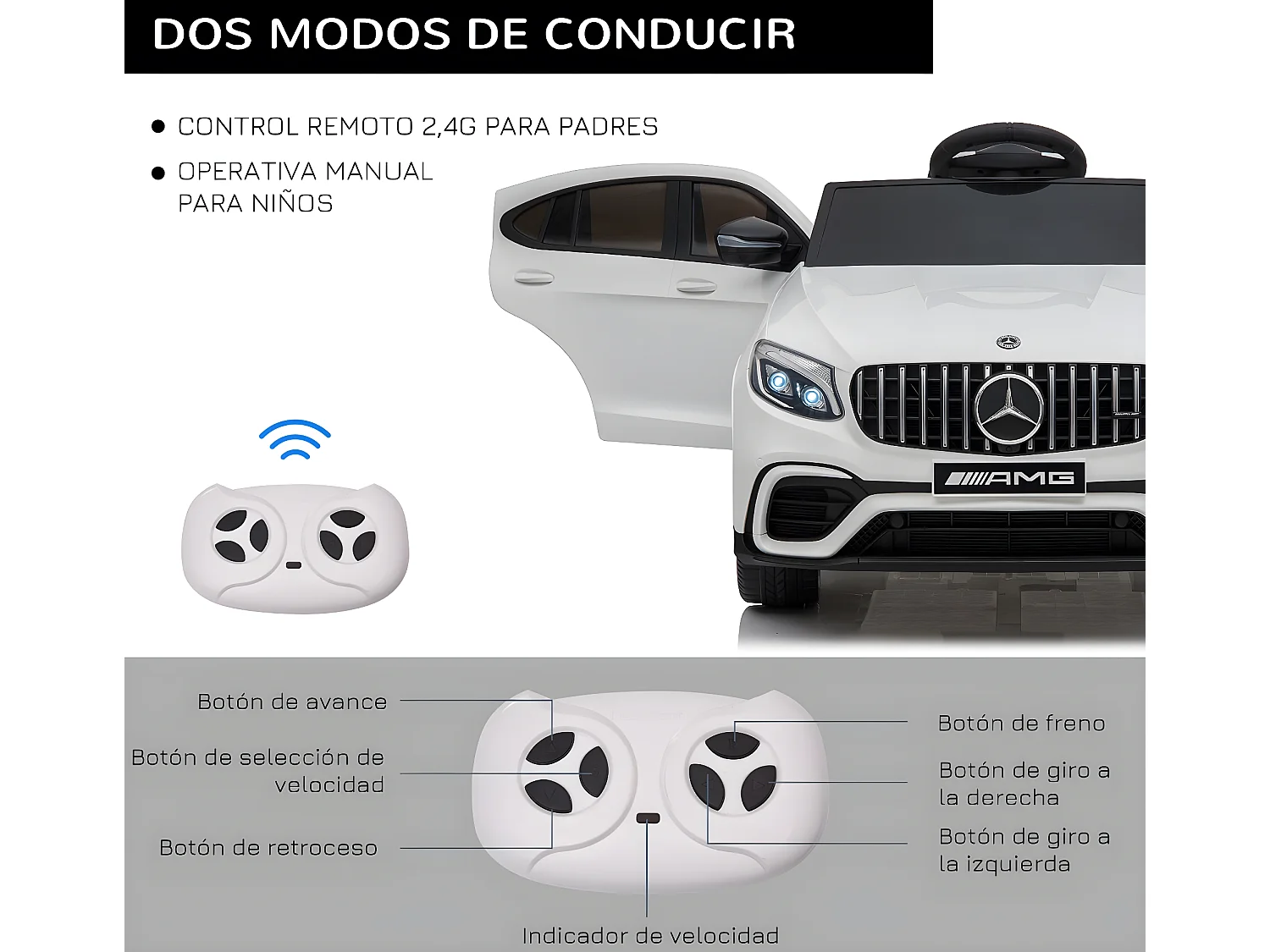 Coche eléctrico blanco 115x70x55cm HOMCOM