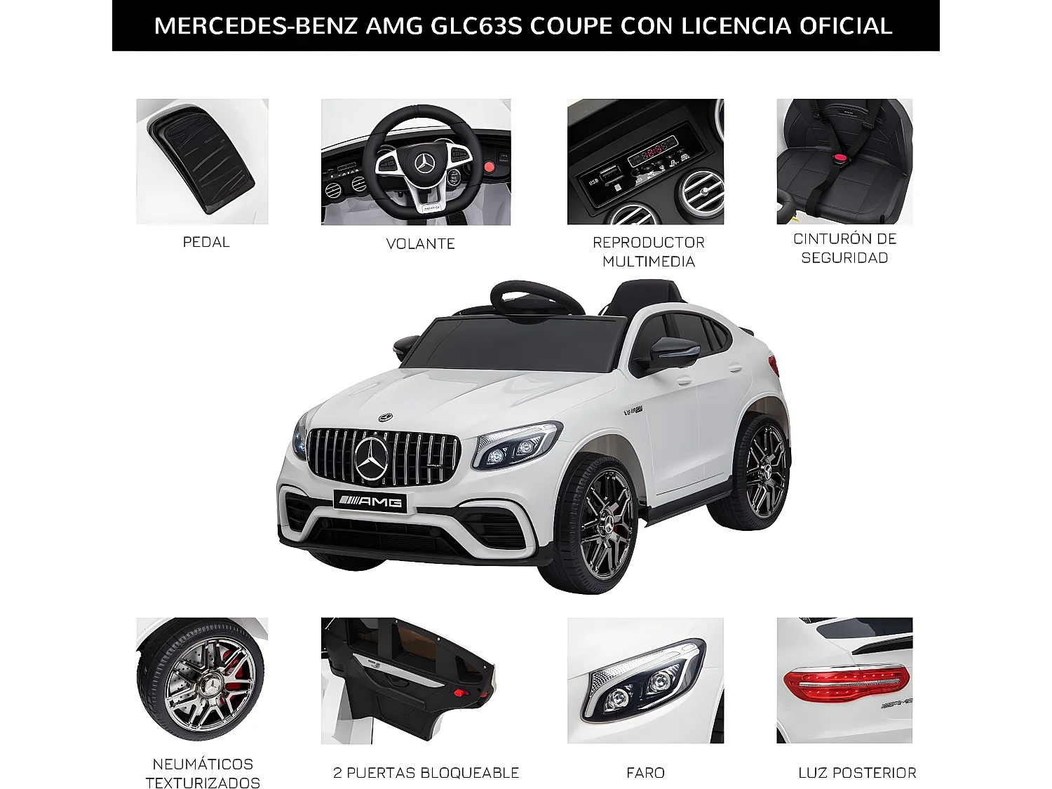 Coche eléctrico blanco 115x70x55cm HOMCOM