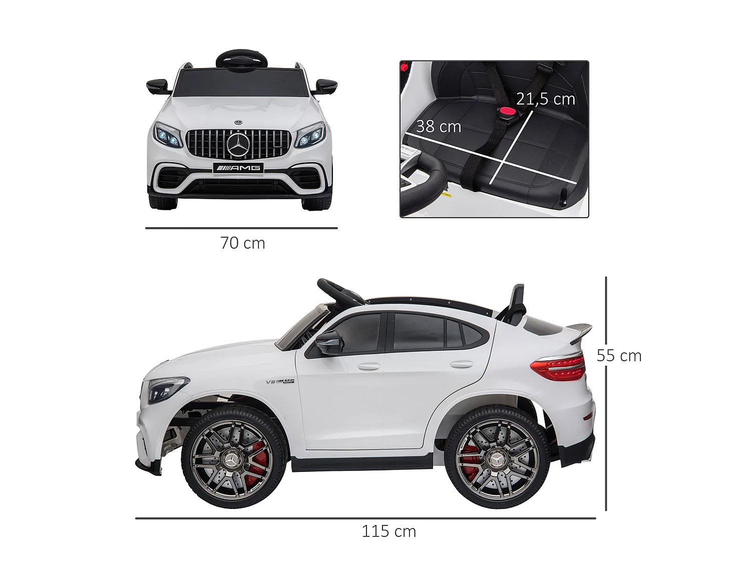 Coche eléctrico blanco 115x70x55cm HOMCOM