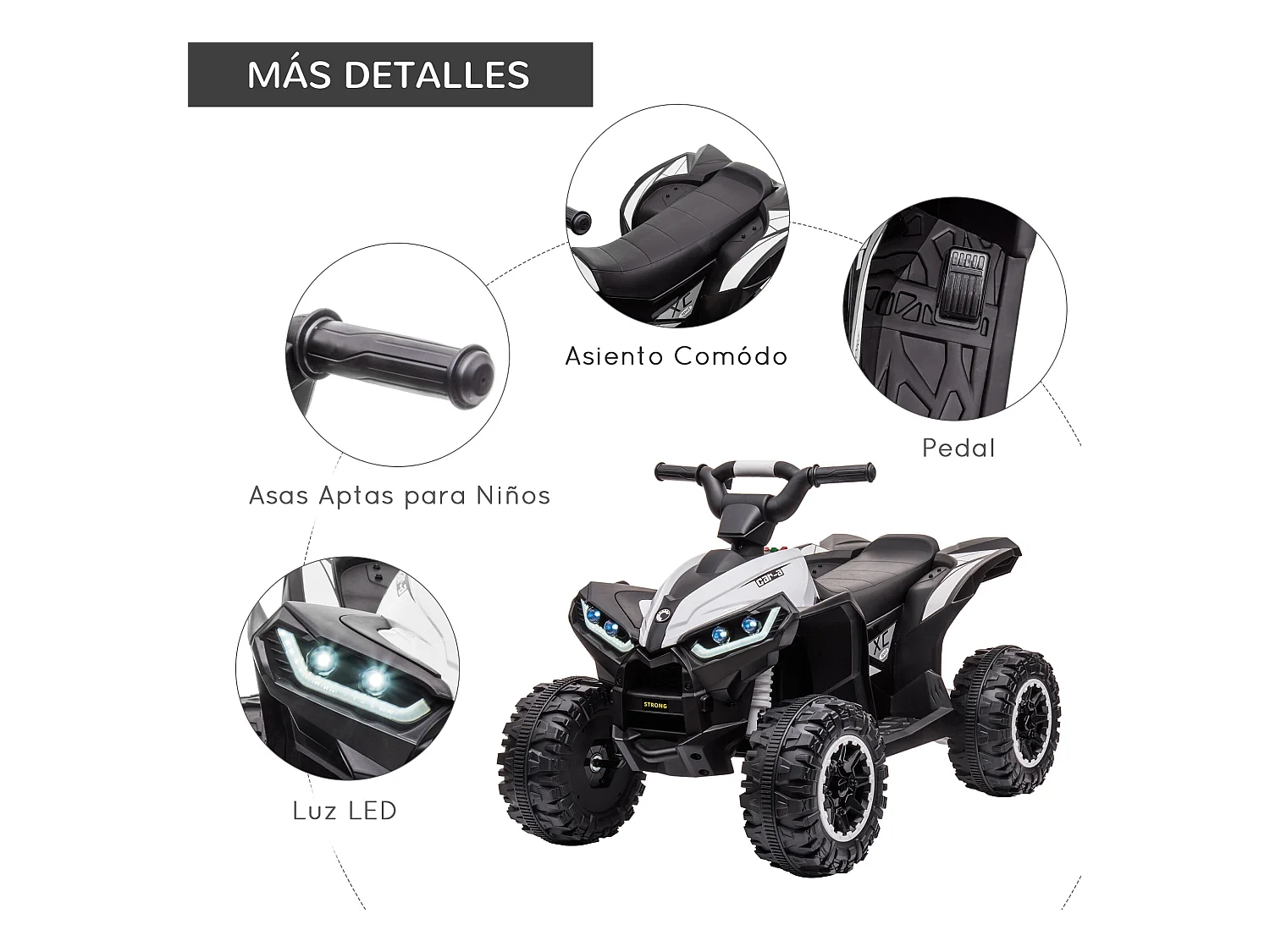 Quad eléctrico infantil blanco 83x53x55.5 cm HOMCOM