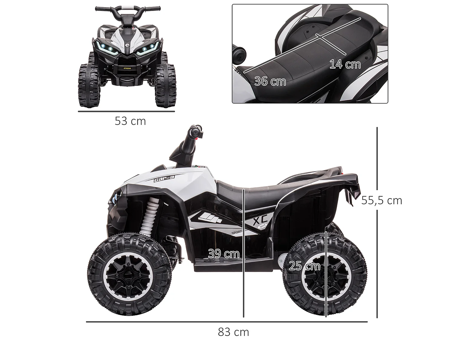 Quad eléctrico infantil blanco 83x53x55.5 cm HOMCOM