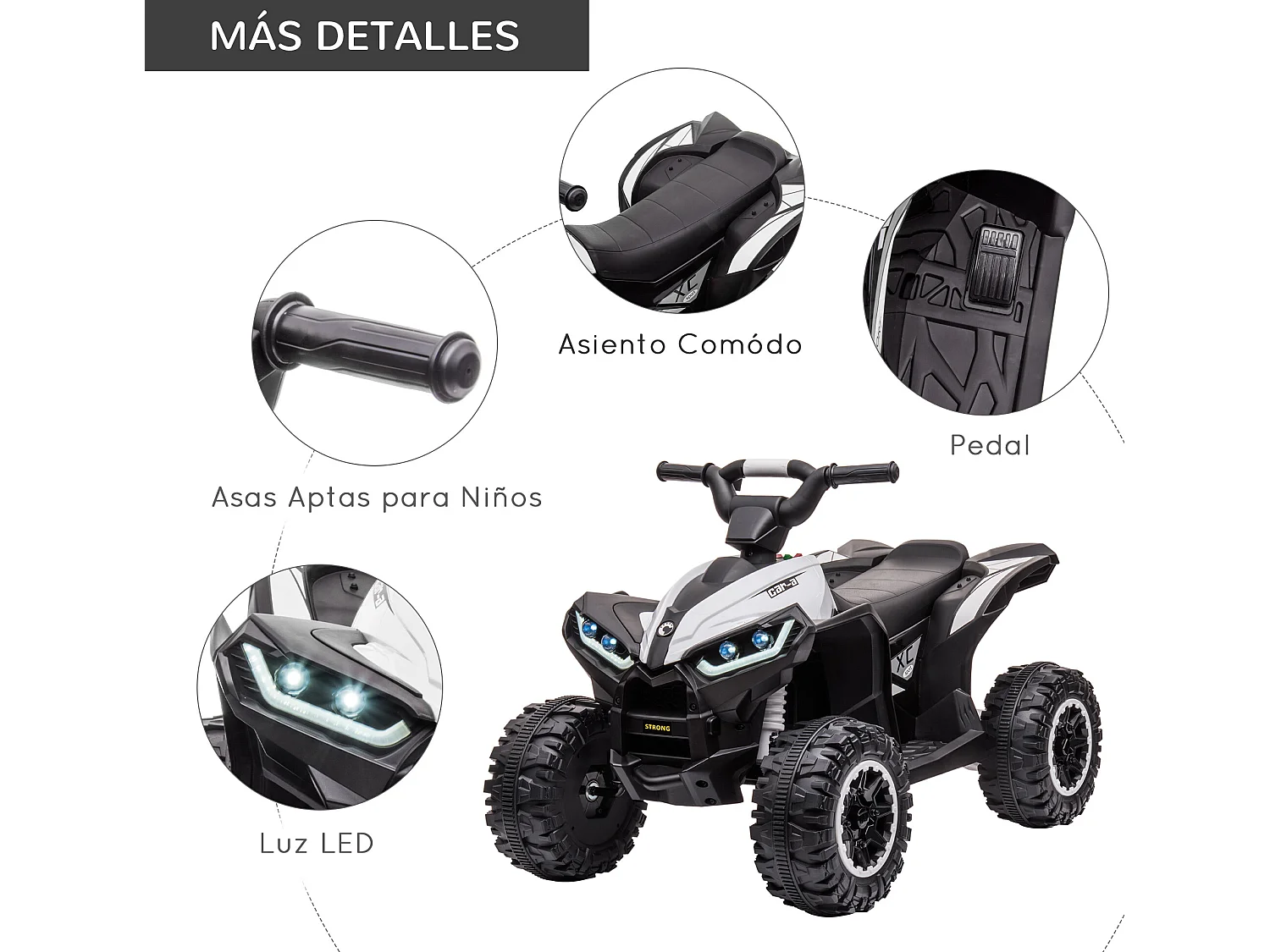 Quad eléctrico infantil blanco 83x53x55.5 cm HOMCOM