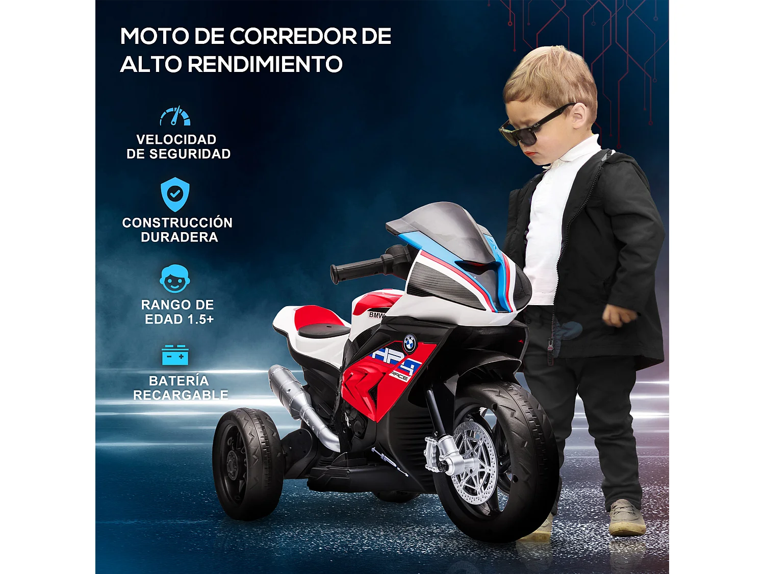 Moto eléctrica infantil rojo 82.5x42x54 cm HOMCOM
