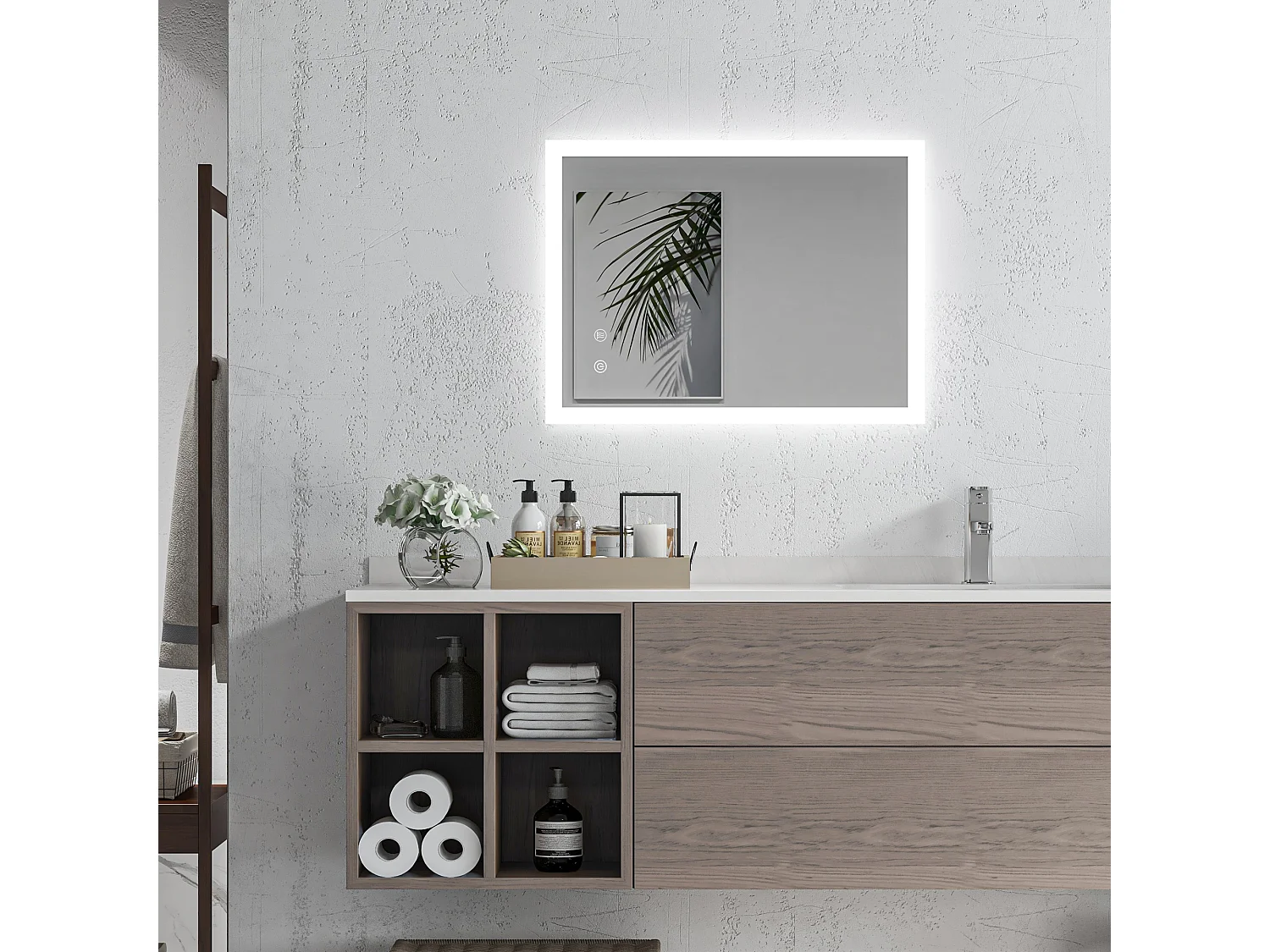 Espejo de baño plata 70x50x3 cm kleankin