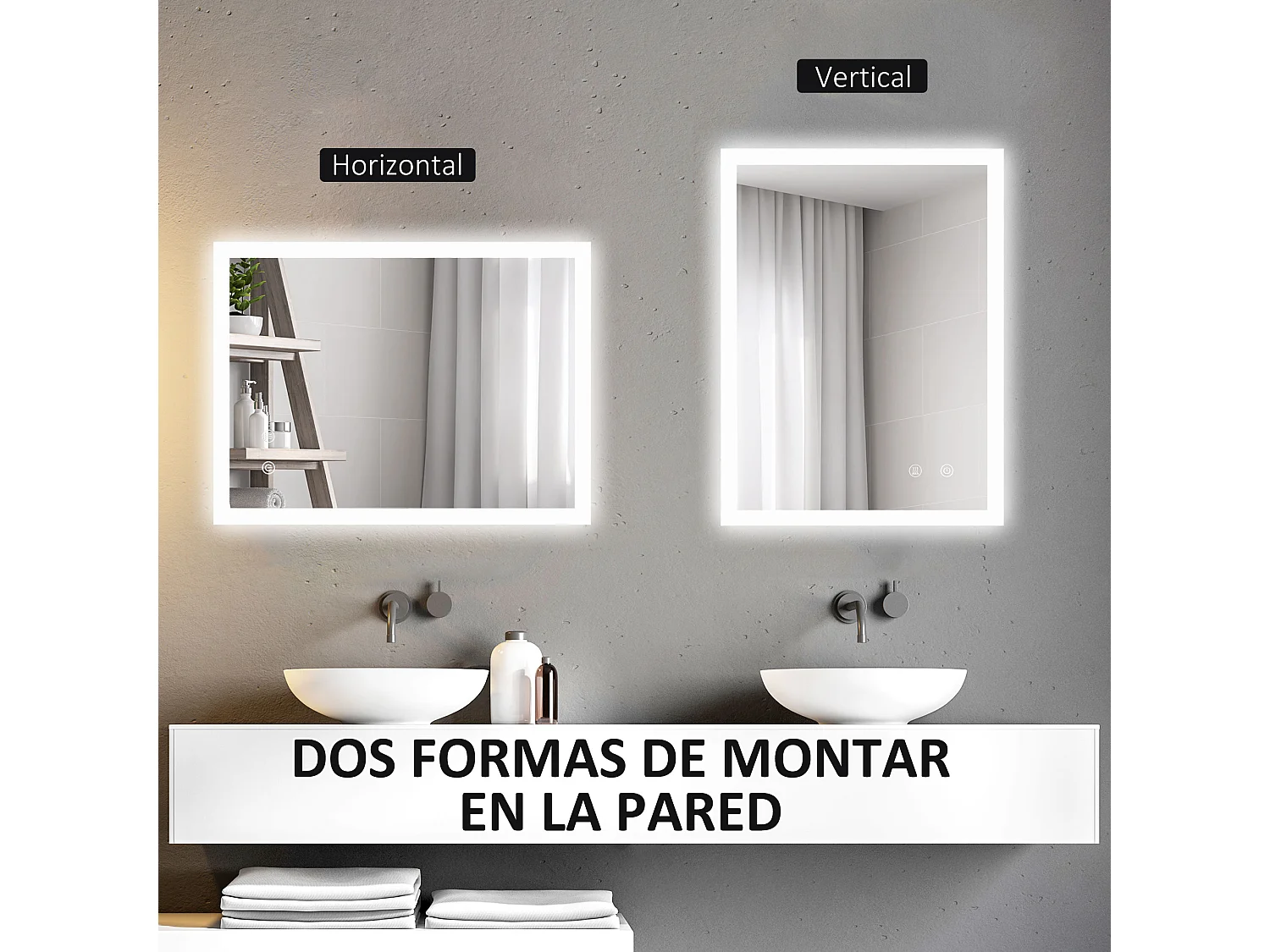 Espejo de baño plata 70x50x3 cm kleankin