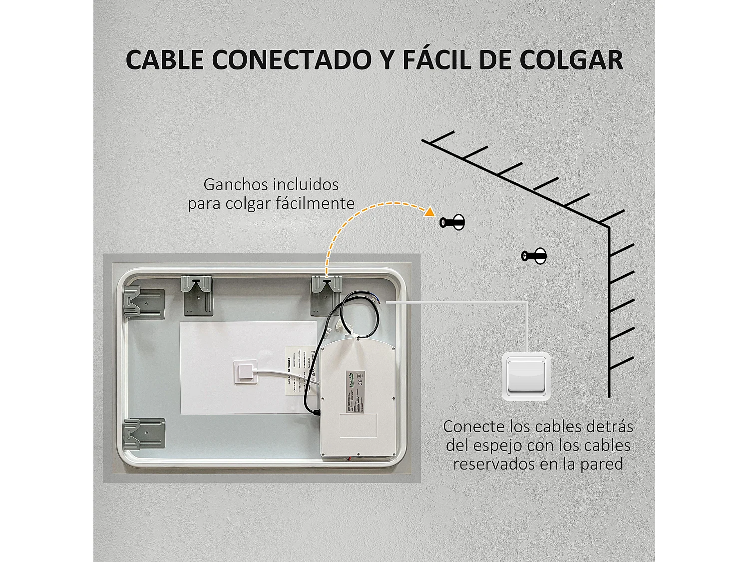 Espejo de baño plata 70x50x3 cm kleankin