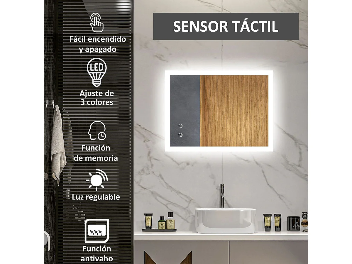 Espejo de baño plata 70x50x3 cm kleankin