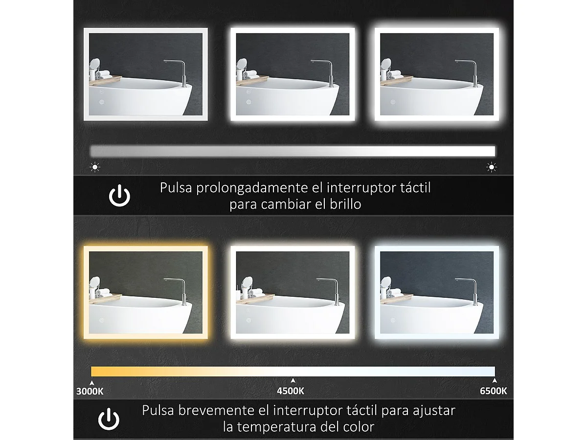 Espejo de baño plata 70x50x3 cm kleankin