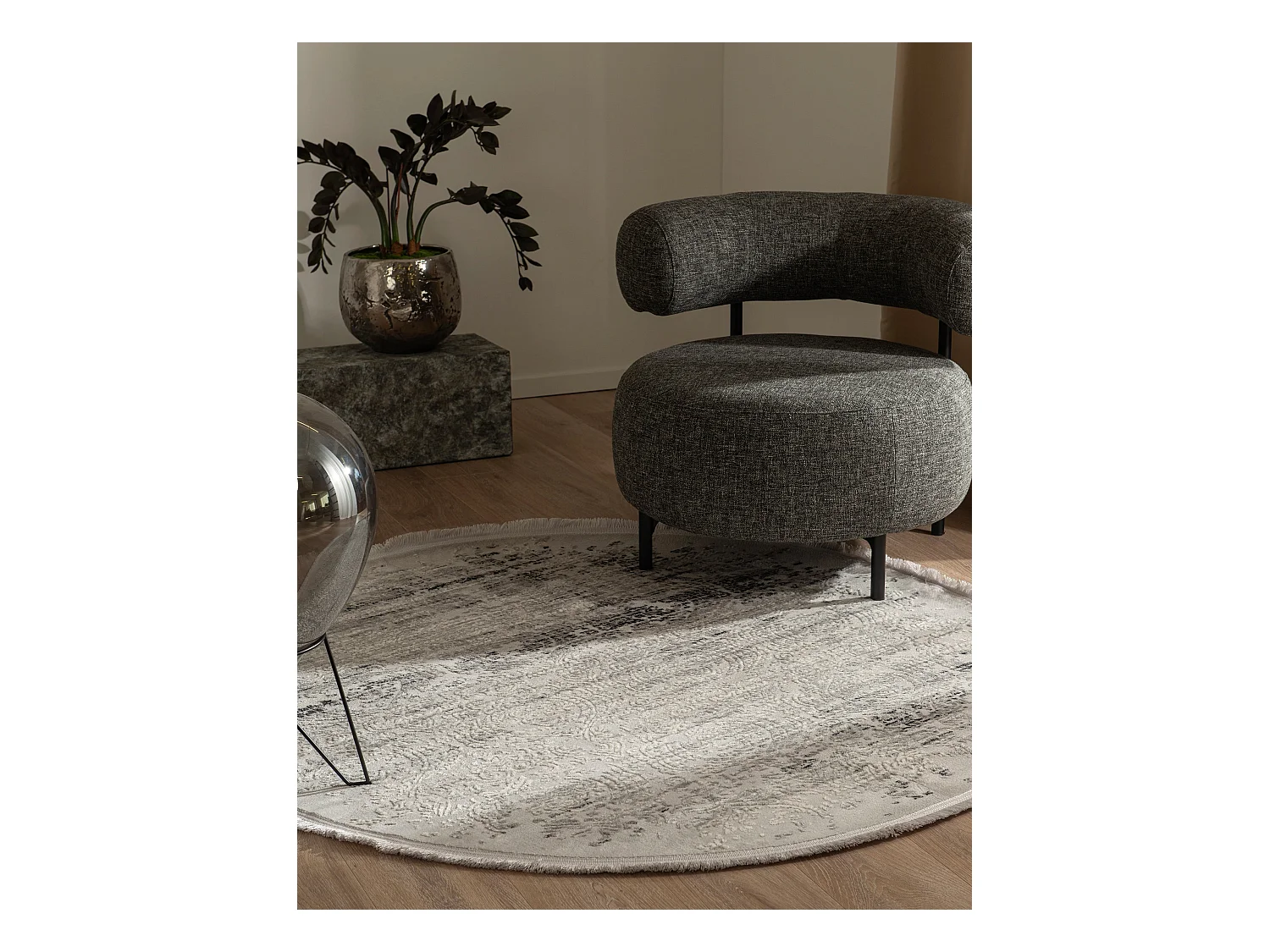 Tapis 160x160 gris noir Davos Charme