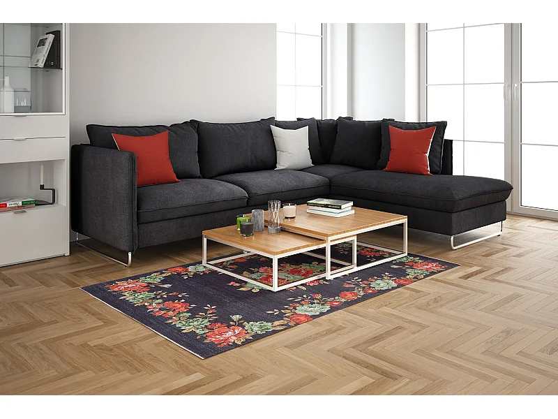 Tapis 80x305 noir Kriens Floret