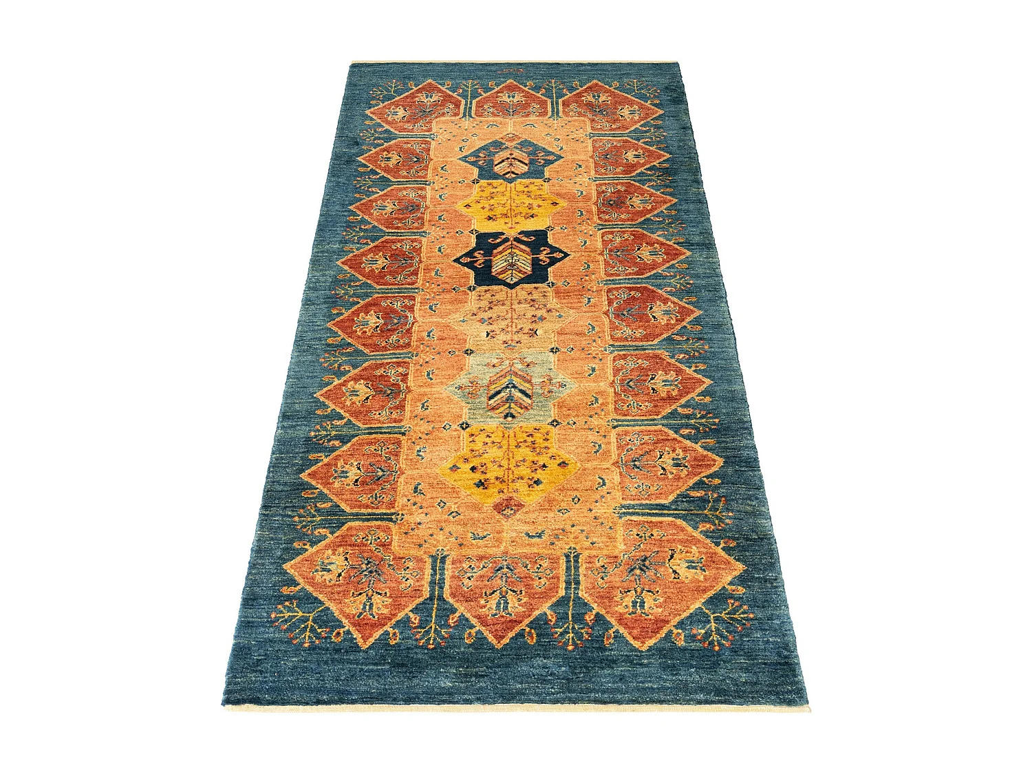 Läufer-Wollteppich 94x212 Blau Kashkuli