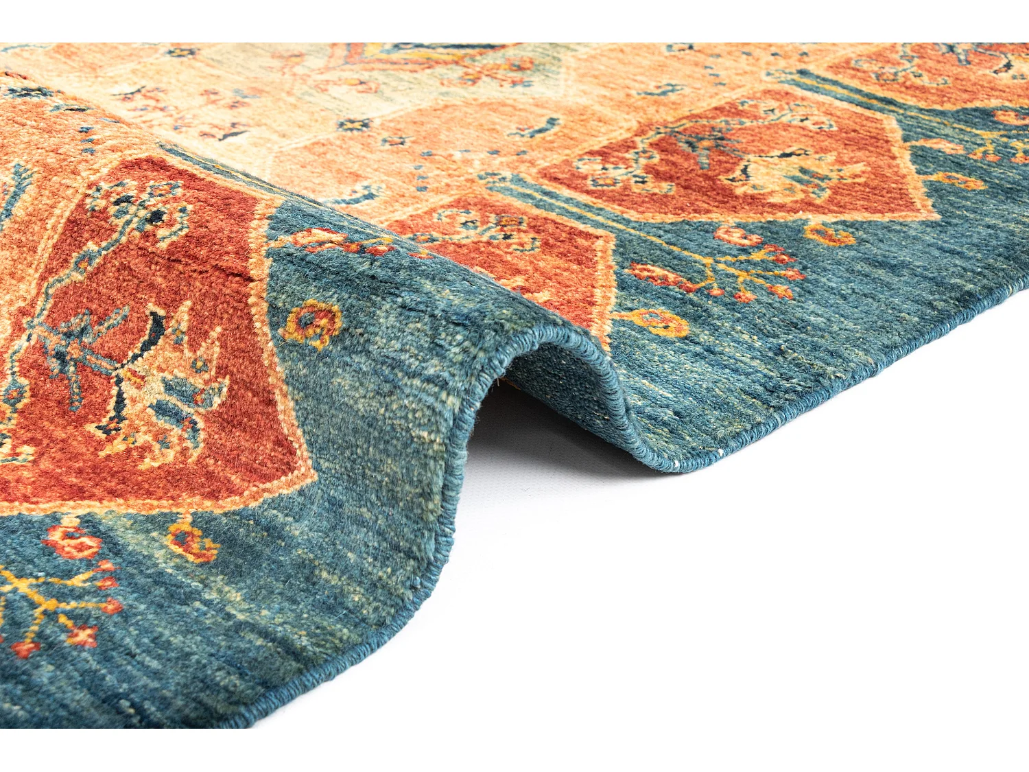 Läufer-Wollteppich 94x212 Blau Kashkuli