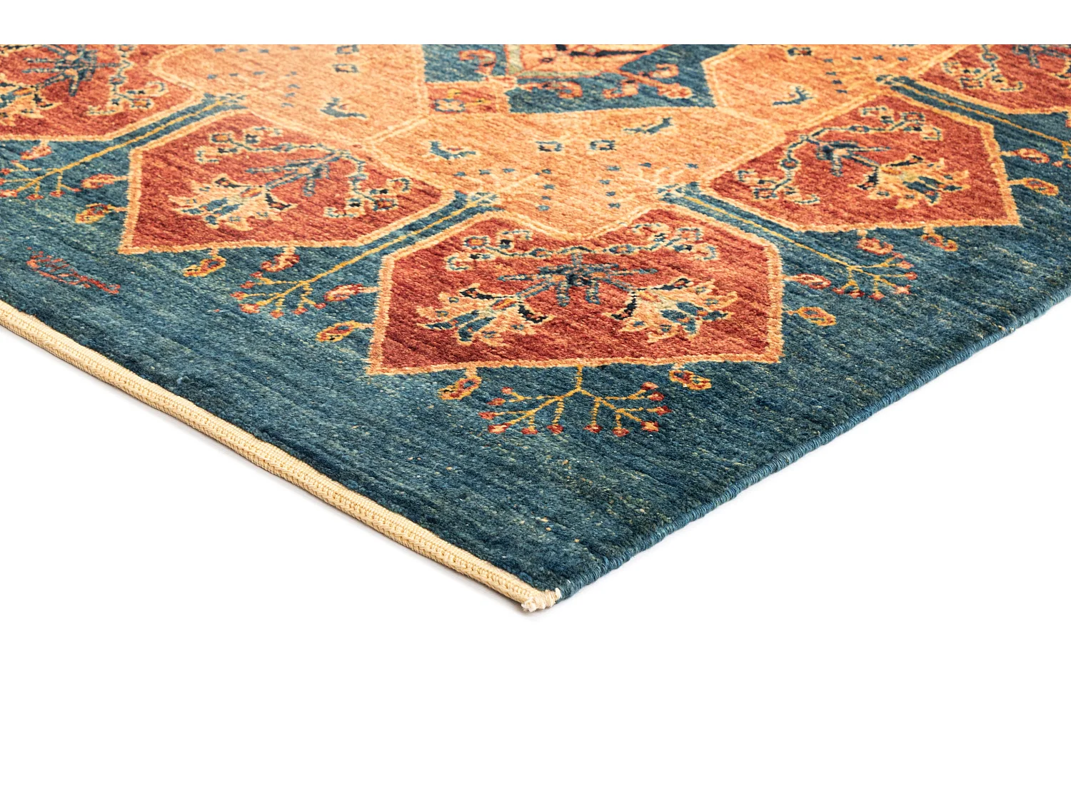 Läufer-Wollteppich 94x212 Blau Kashkuli