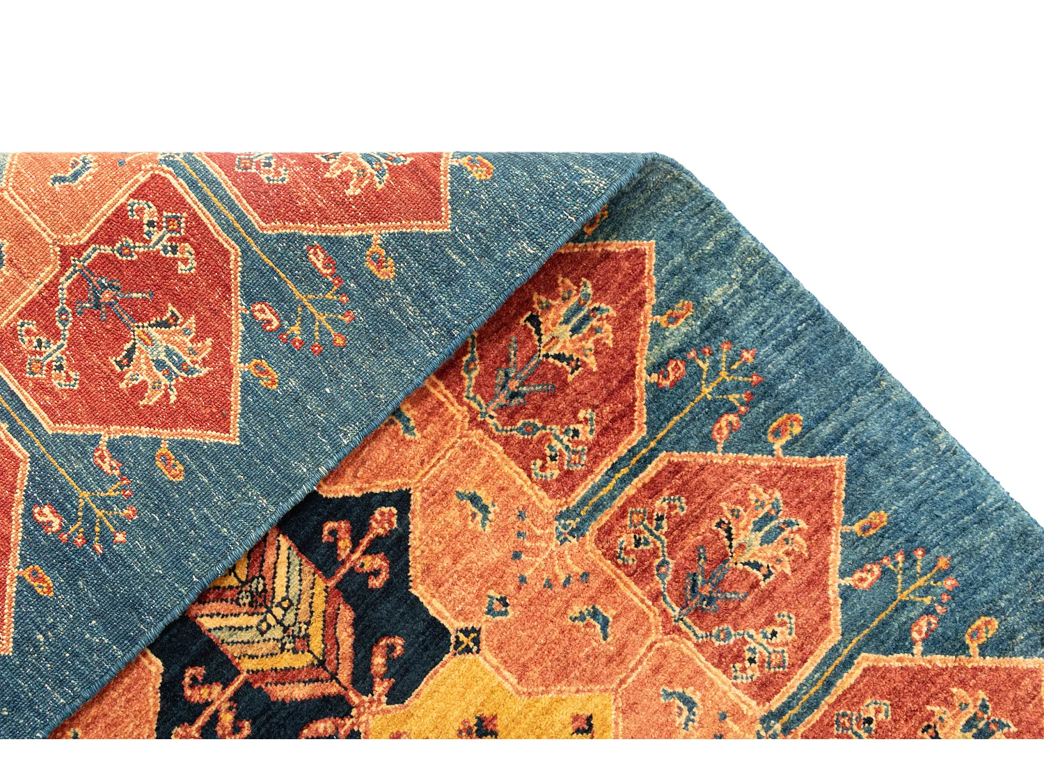 Läufer-Wollteppich 94x212 Blau Kashkuli