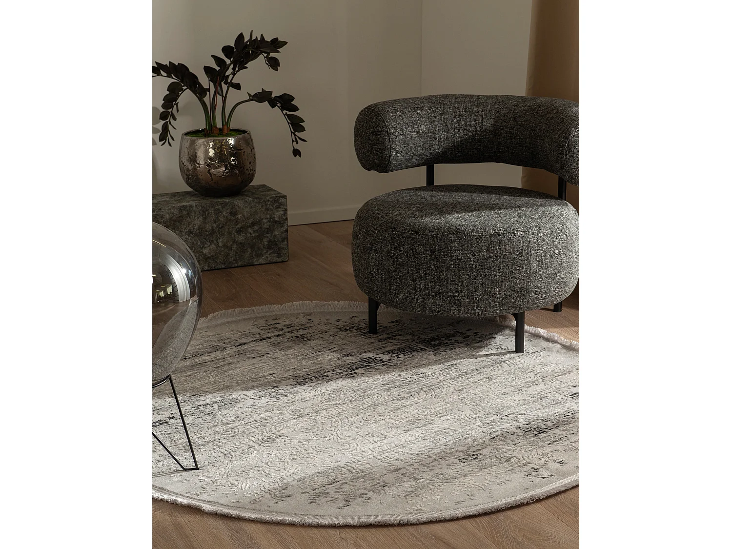 Tapis 240x240 gris noir Davos Charme