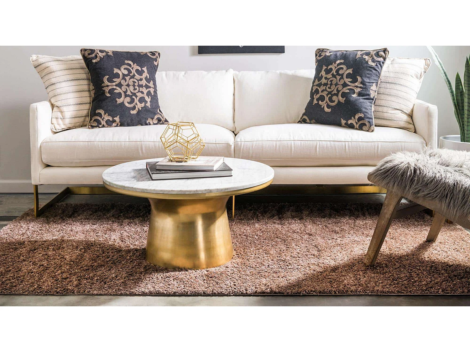 Tapis shaggy 185x185 brun Luzern