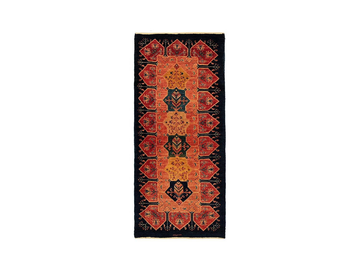 Tapis de couloir en laine 88x207 orange Kashkuli