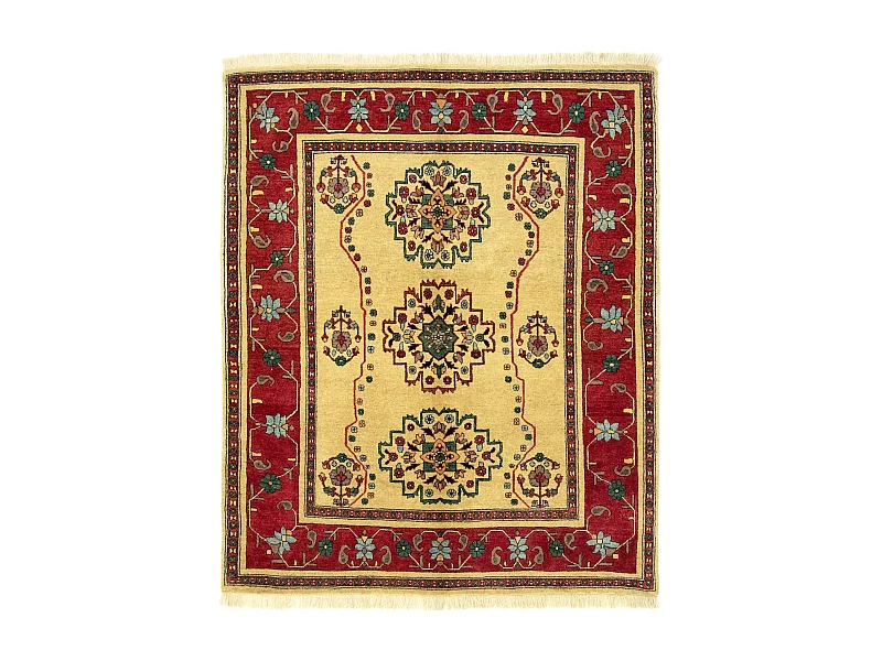 Tapis de laine 165x198 beige Kashkuli