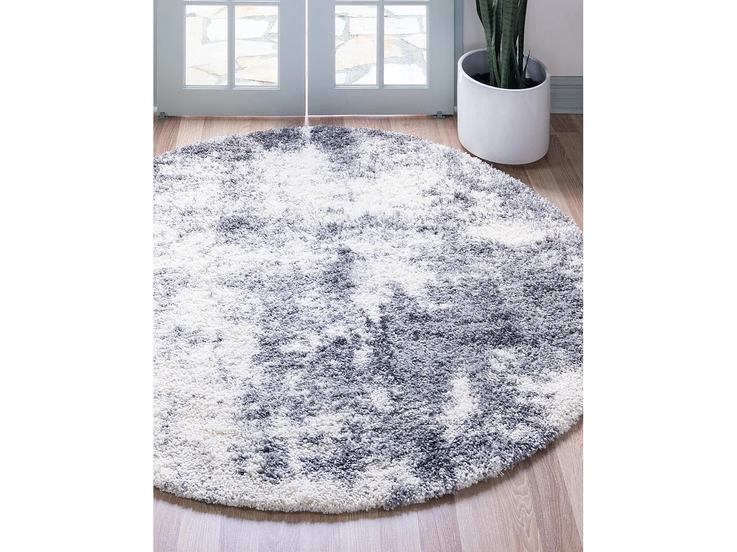 Tapis shaggy 125x125 beige - gris pierre Lachen Haze