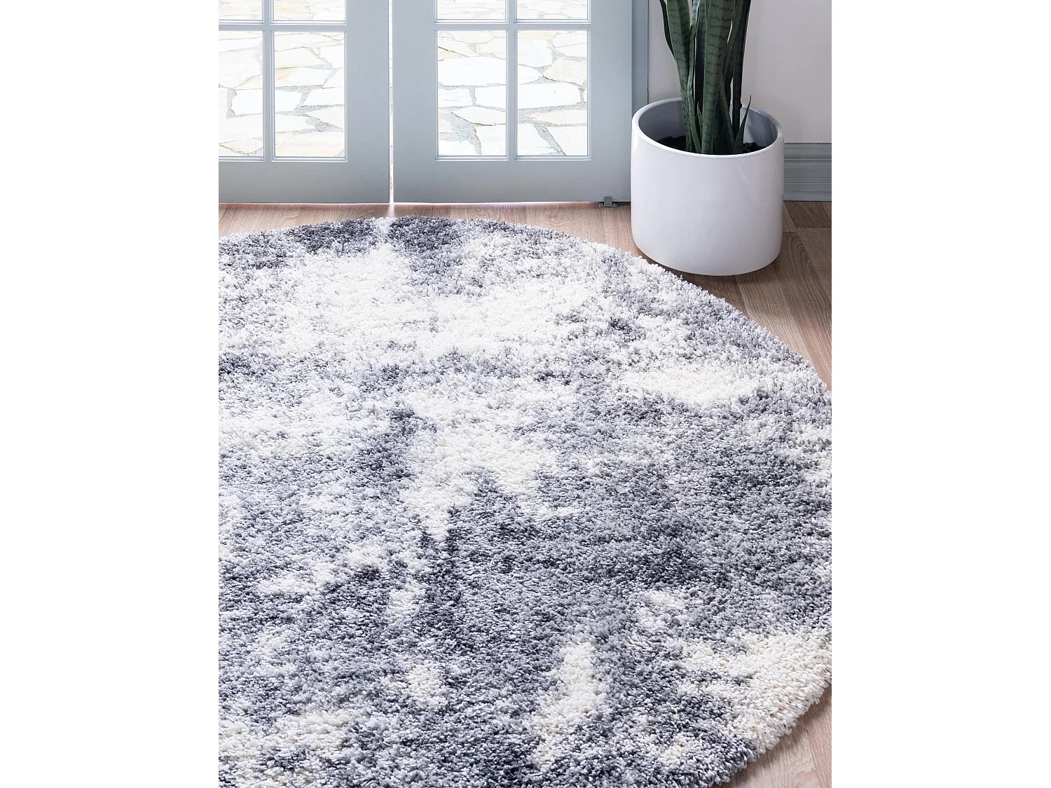 Tapis shaggy 125x125 beige - gris pierre Lachen Haze