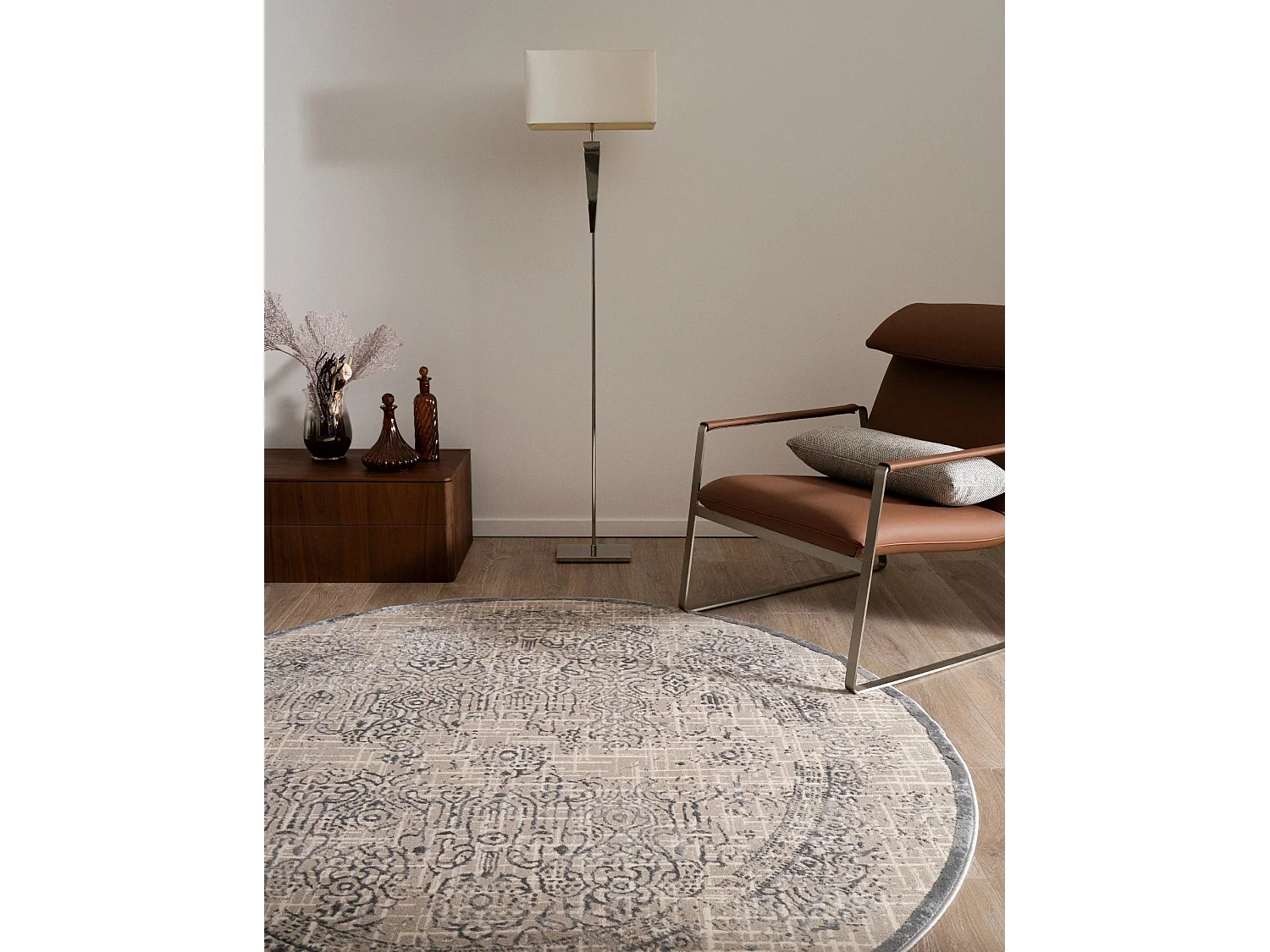 Tapis 125x125 blanc crème Bern Shimmer