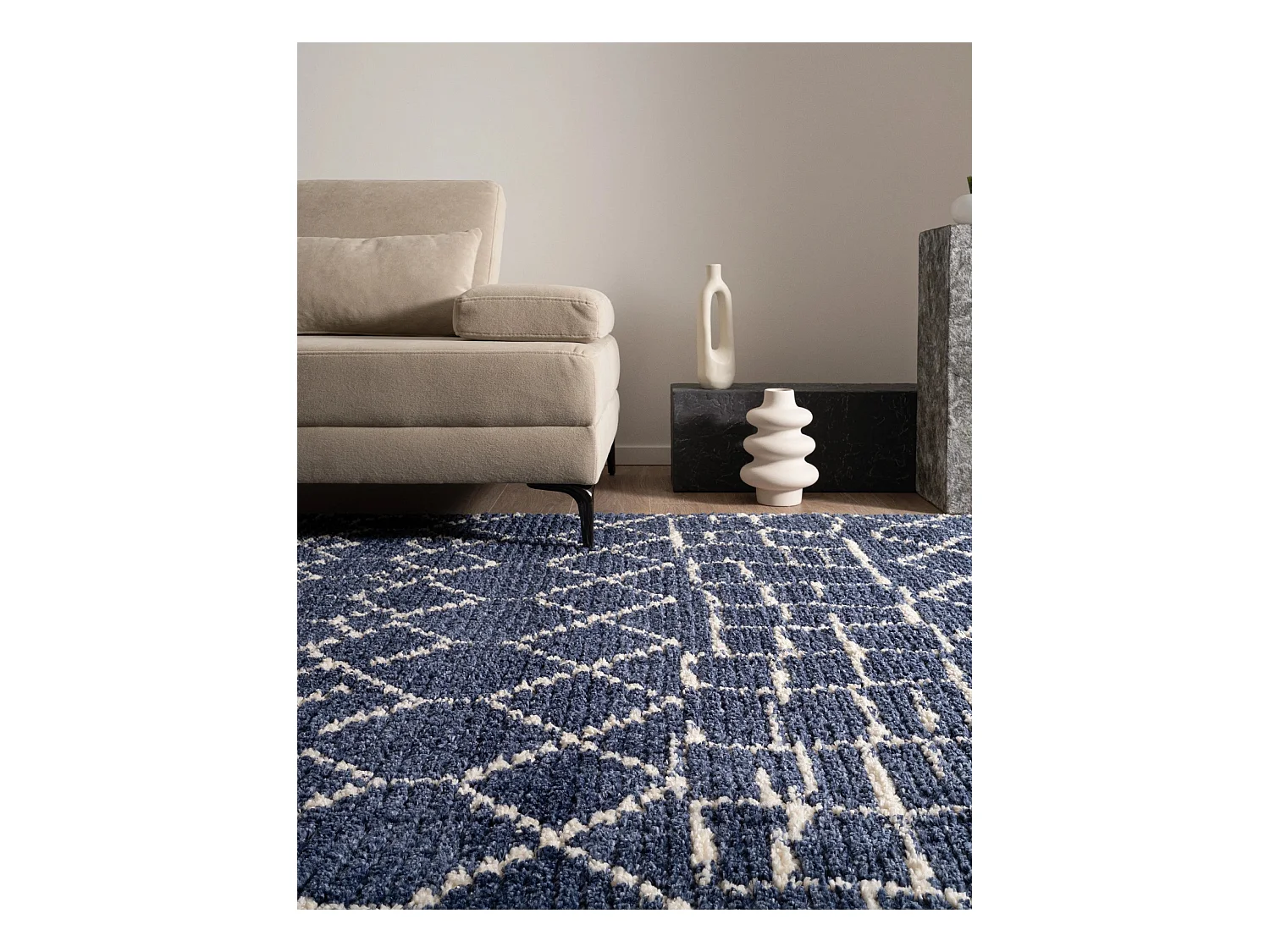 Hoogpolig tapijt 305x80 Blauw Frauenfeld Diamond