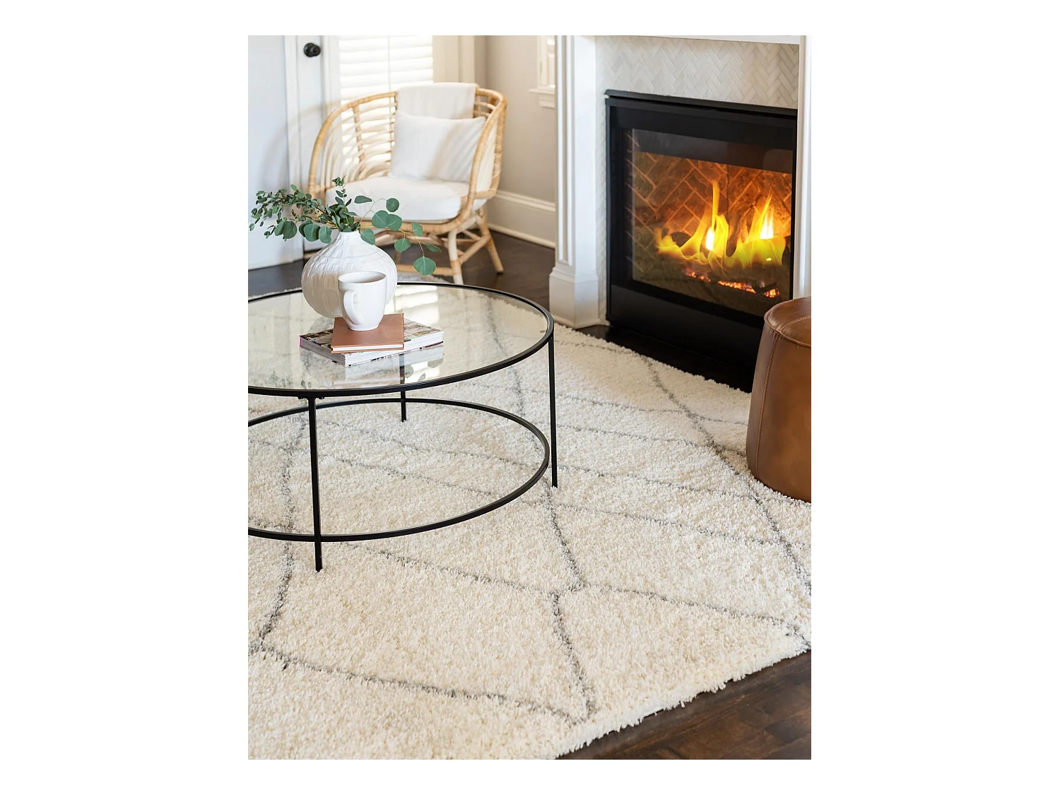 Tapis shaggy 240x240 blanc crème Lachen Fence