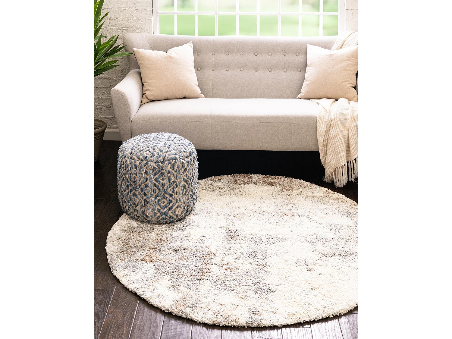 Tapis shaggy 125x125 beige - brun Lachen Haze