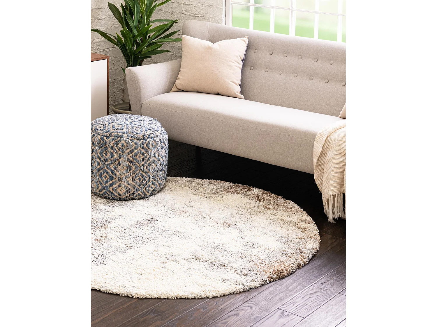 Tapis shaggy 125x125 beige - brun Lachen Haze