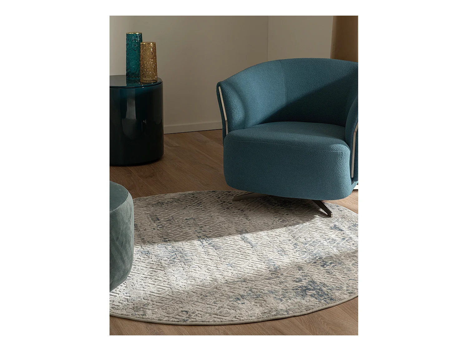 Teppich 125x125 Blau Davos Fusion