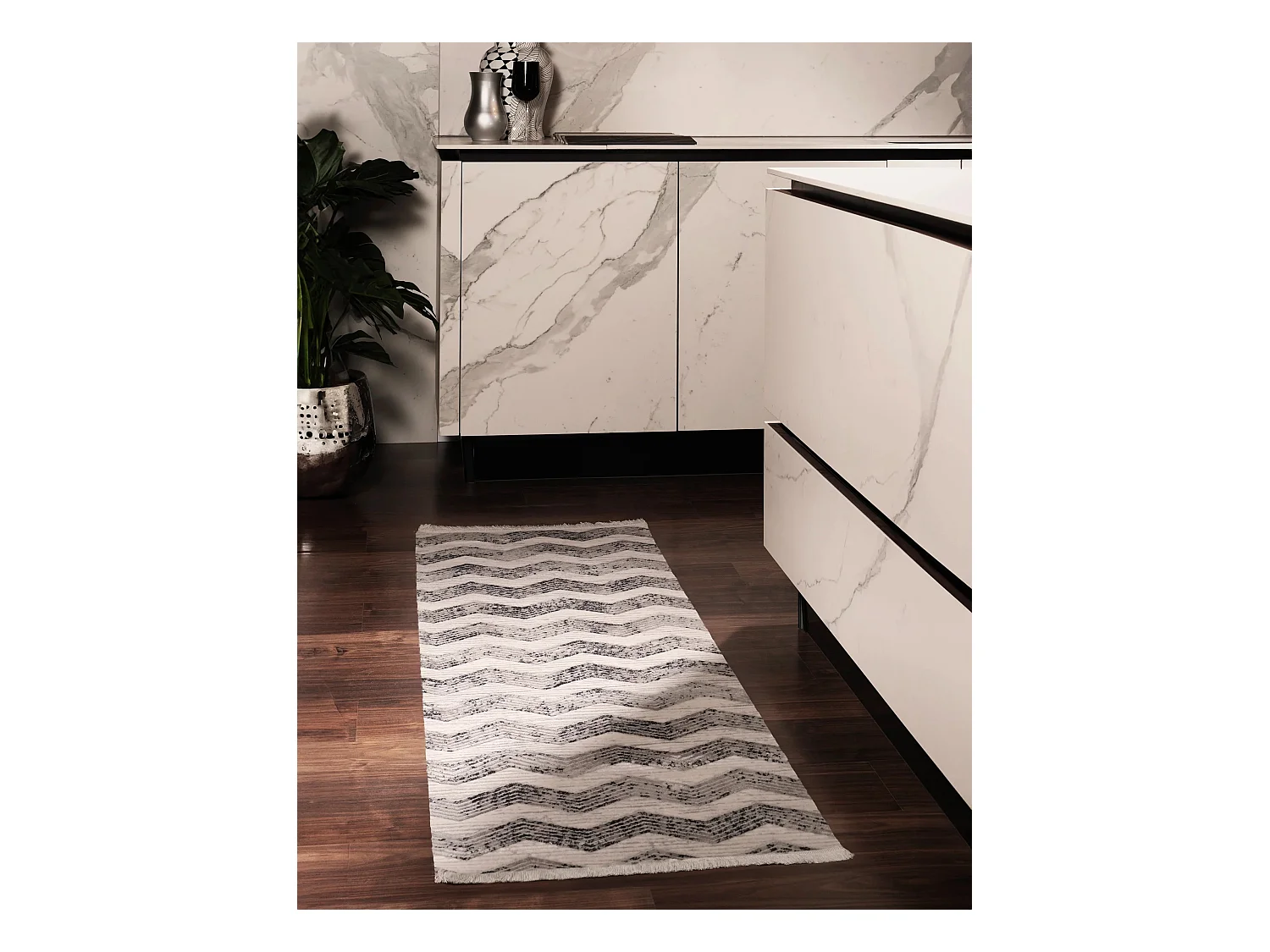 Tapis 80x305 gris noir Davos Charme