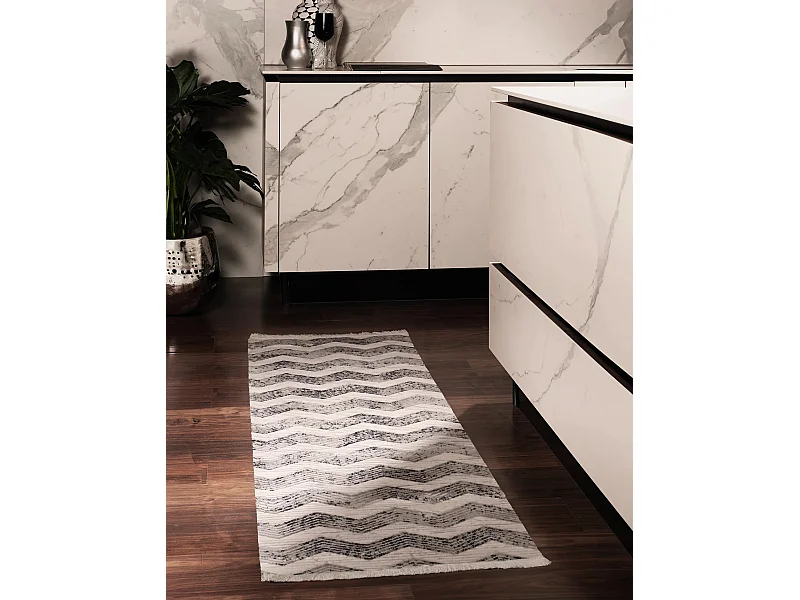 Teppich 80x305 Grau Schwarz Davos Charme